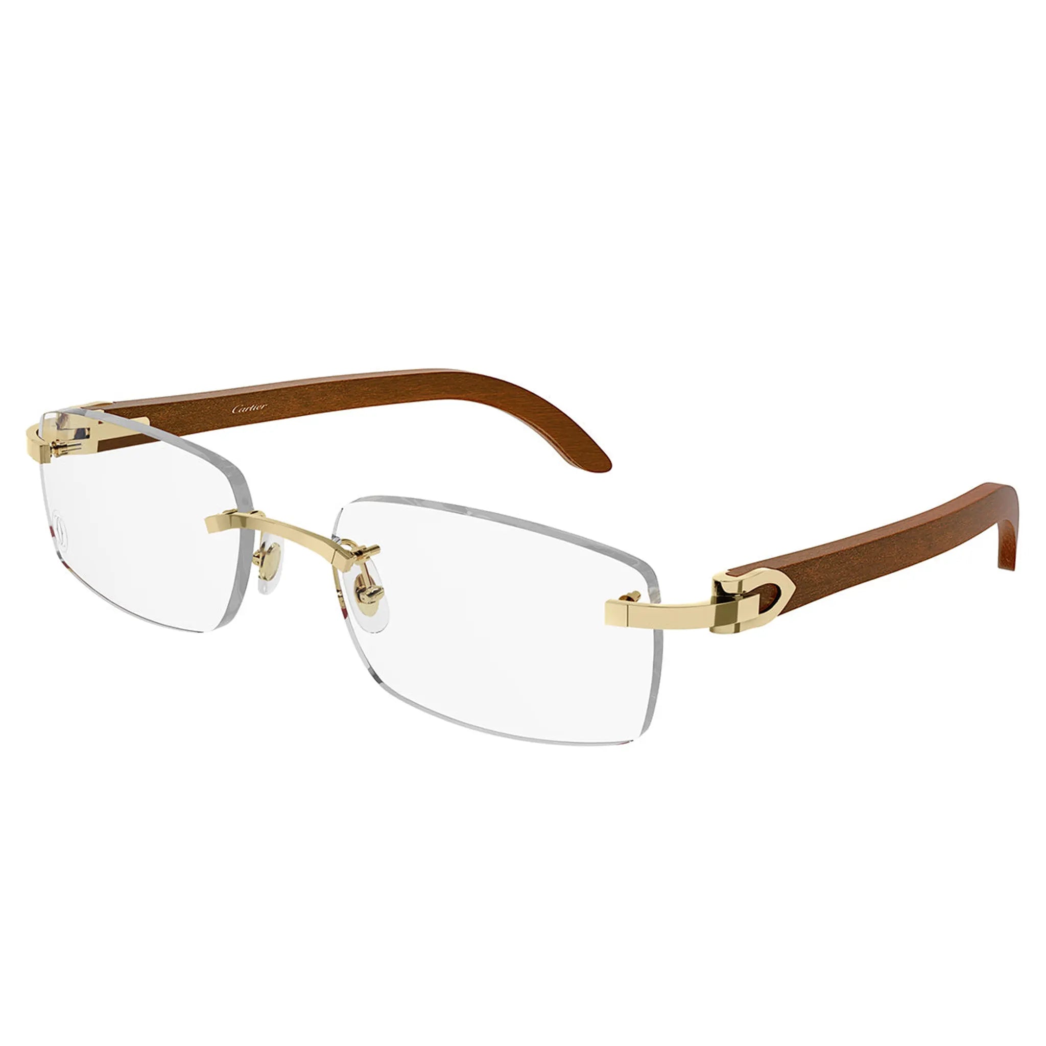 Front Side View of Cartier Eyewear CT0052O-008 Transparent Gold Brown Rimless Sunglasses
